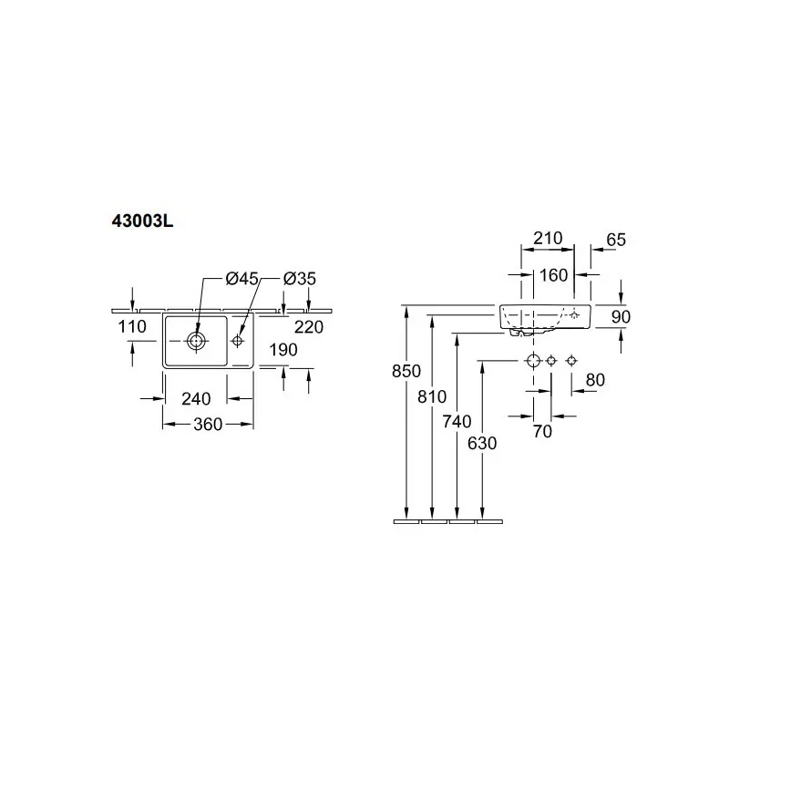 Villeroy & Boch 43003L01 - Підвісний умивальник AVENTO 36x22 см керамічний/білий