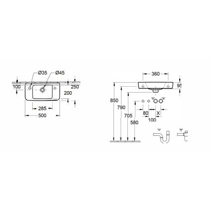 Villeroy & Boch 4342L501 - Подвесной умывальник O.NOVO 50x25 см керамика/белый