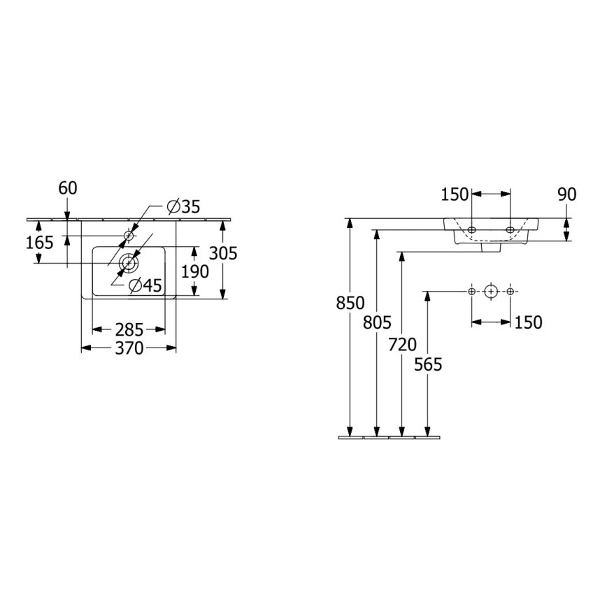 Villeroy & Boch 43703701 - Подвесной умывальник SUBWAY, 37x30,5 см, керамика/белая