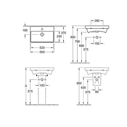 Villeroy & Boch 4A005501 - Подвесной умывальник AVENTO 55x37 см керамика/белый
