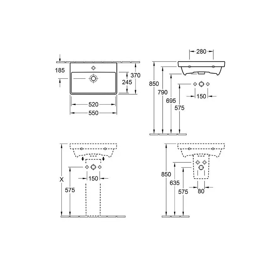 Villeroy & Boch 4A005501 - Подвесной умывальник AVENTO 55x37 см керамика/белый