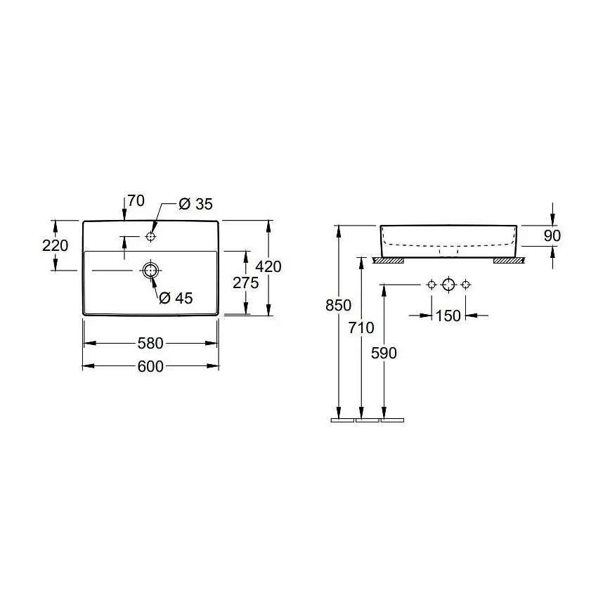 Villeroy & Boch 4A076001 - Накладная раковина MEMENTO 60x42 см, керамика/белая