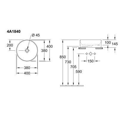 Villeroy & Boch 4A184001 - Накладная раковина COLLARO Ø 40 см, керамика/белая