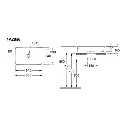 Villeroy & Boch 4A2056R1 - Накладний умивальник COLLARO 56×36 см, кераміка/білий