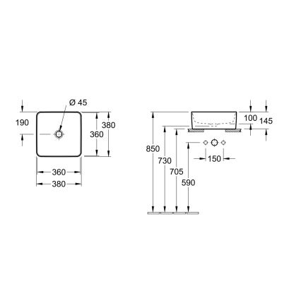 Villeroy & Boch 4A213801 - Накладний умивальник для стільниці COLLARO 38×38 см, кераміка/білий