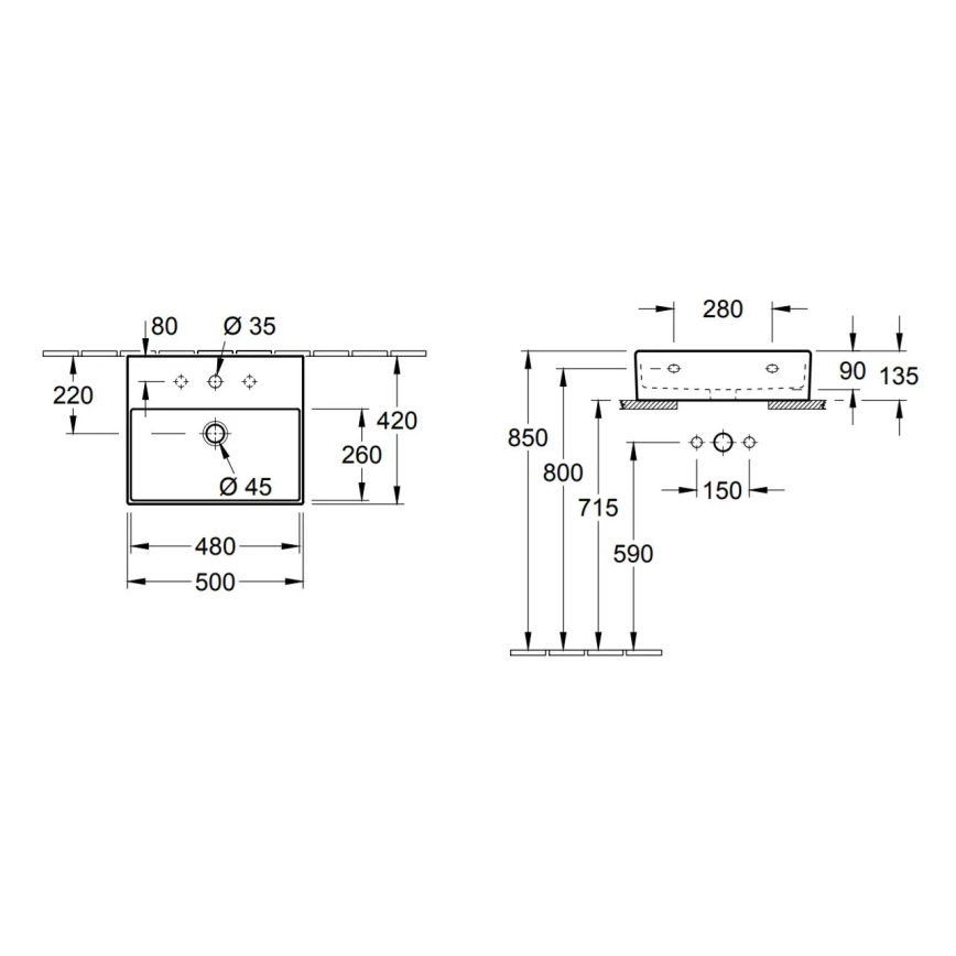 Віллерой & Бох 4A225G01 - Підвісний умивальник/для стільниці МЕМЕНТО 50x42см кераміка/білий