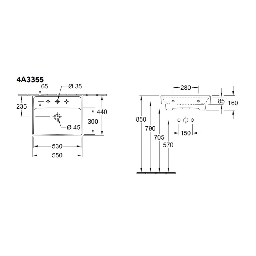 Villeroy & Boch 4A335501 - Підвісний умивальник COLLARO 55x44 см керамічний/білий