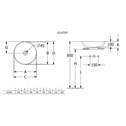 Villeroy & Boch 4A450001 - Накладна раковина на стільницю LOOP&FRIENDS, діаметр 38 см, керамічна/біла