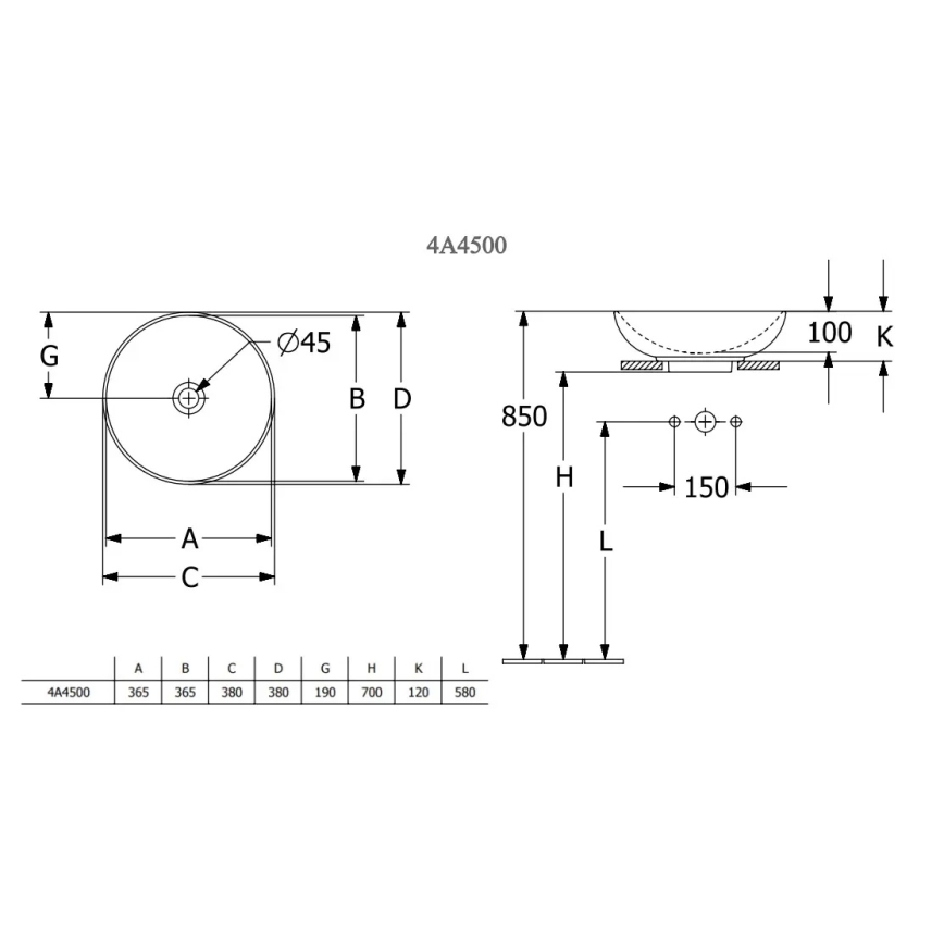 Villeroy & Boch 4A450001 - Накладна раковина на стільницю LOOP&FRIENDS, діаметр 38 см, керамічна/біла