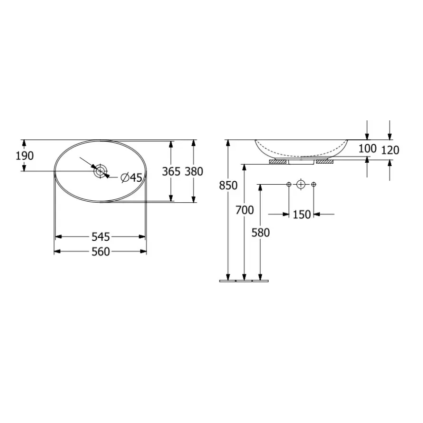 Villeroy & Boch 4A470001 - Накладний умивальник для стільниці LOOP&FRIENDS 56x38 cm кераміка/білий