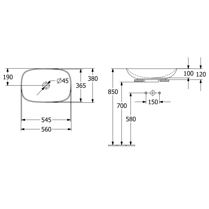 Villeroy & Boch 4A490001 - Накладная раковина LOOP&FRIENDS 56x38 cm керамика/белая