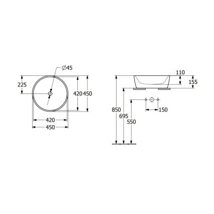 Villeroy & Boch 5A254501 - Накладний умивальник на стільницю ARCHITECTURA, діаметром 45 см, кераміка/біла