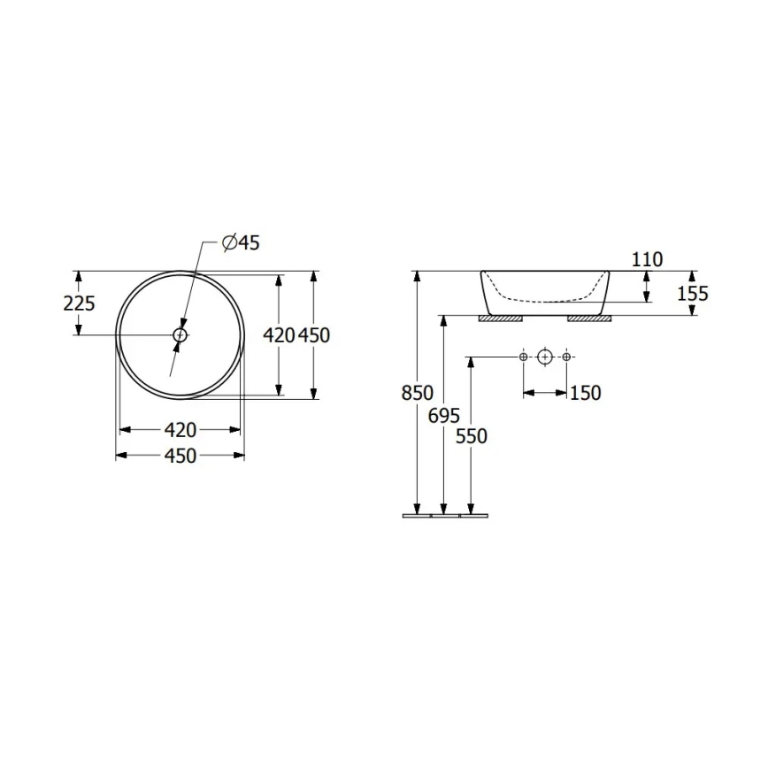 Villeroy & Boch 5A254501 - Накладная раковина ARCHITECTURA, диаметр 45 см, керамика/белая
