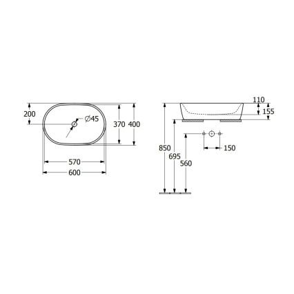 Villeroy & Boch 5A266001 - Накладная раковина ARCHITECTURA 60x40 см, керамика/белая