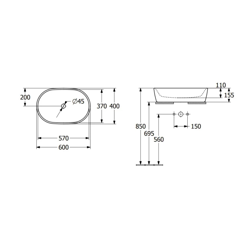 Villeroy & Boch 5A266001 - Накладная раковина ARCHITECTURA 60x40 см, керамика/белая