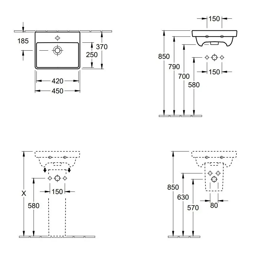 Villeroy & Boch 73584501 - Підвісний умивальник AVENTO 45x37 см кераміка/білий