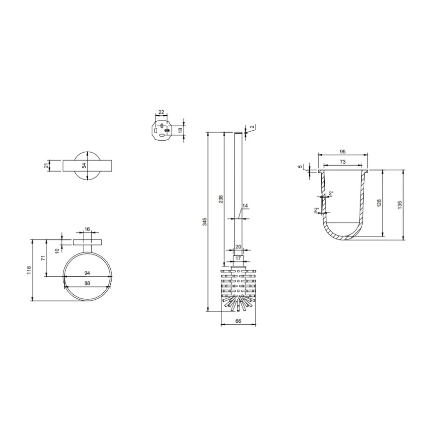 Villeroy & Boch TVA15101600061 - Настенная щётка для унитаза ELEMENTS, стекло/полированный хром