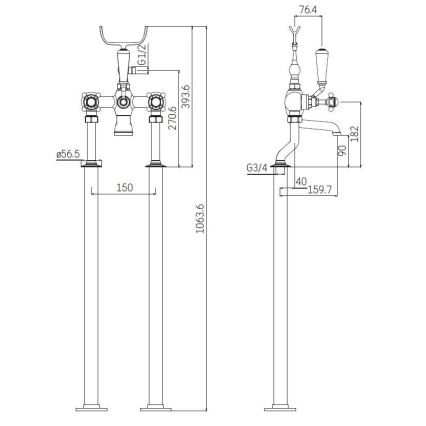 Вільностоячий набір для ванни зі змішувачем, 106,3 см, полірований хром