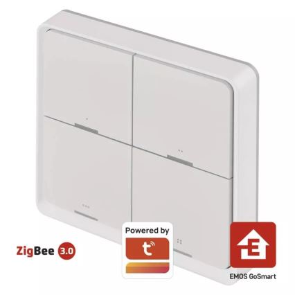 Вимикач 4-кнопковий GoSmart 1xCR2430 Tuya білий