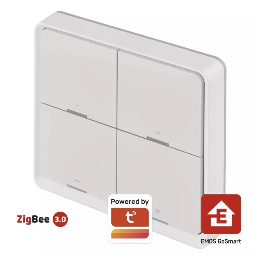 Вимикач 4-кнопковий GoSmart 1xCR2430 Tuya білий