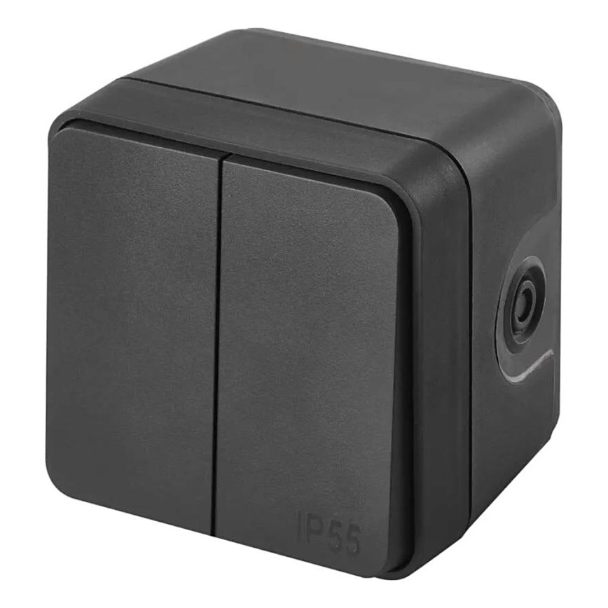 Вимикач для дому 2-кнопковий поперемінний № 6+6 IP55 антрацит