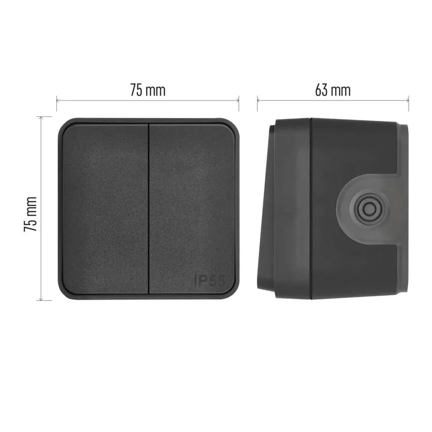 Вимикач для дому 2-кнопковий поперемінний № 6+6 IP55 антрацит