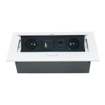 Висувний розетковий блок 2x 230V + USB-A 3,1A + USB-C 15,5W + RJ45 230V