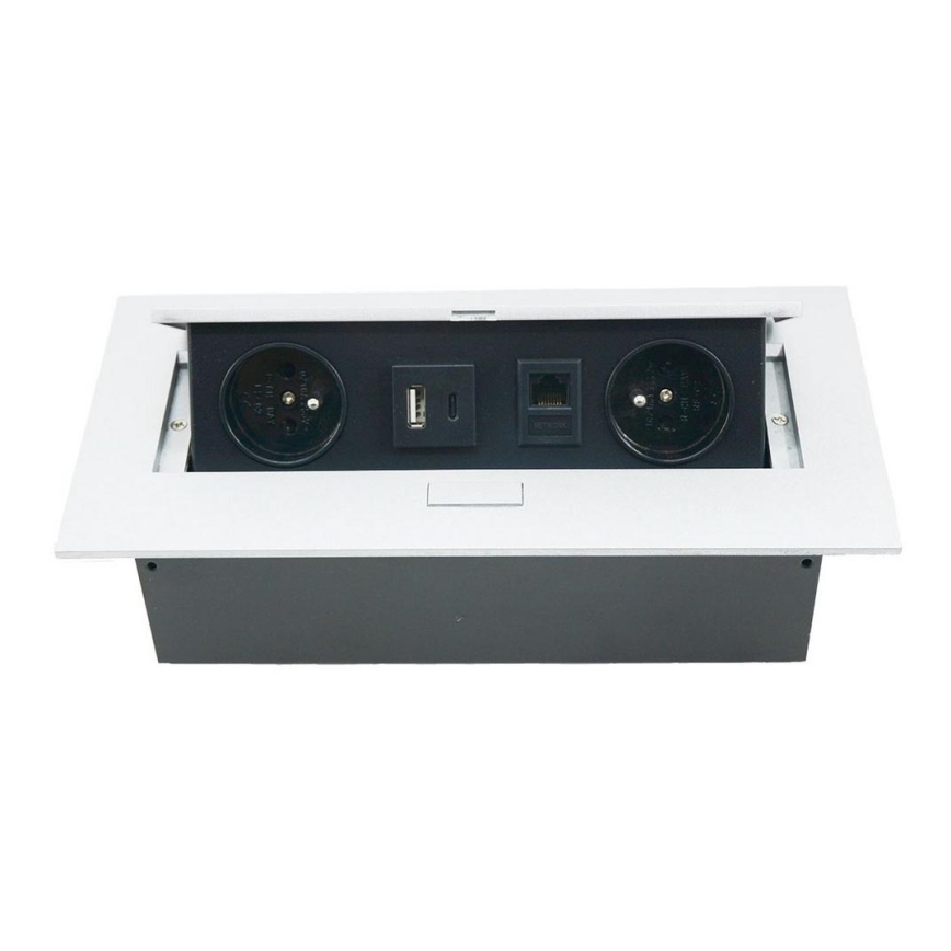Висувний розетковий блок 2x 230V + USB-A 3,1A + USB-C 15,5W + RJ45 230V
