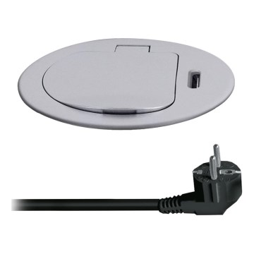Висувний розетковий блок для столу 1x230V + USB-C Power Delivery срібний/чорний