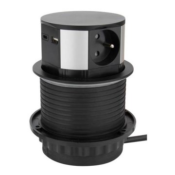 Висувний розетковий блок для столу 3x230V + 2xUSB чорний