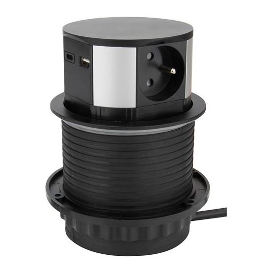Висувний розетковий блок для столу 3x230V + 2xUSB чорний