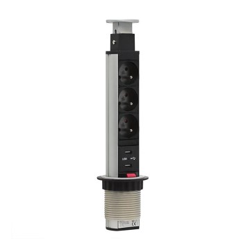 Висувний розетковий блок для столу 3x230V + 2xUSB