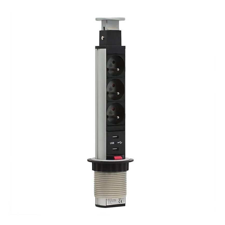 Висувний розетковий блок для столу 3x230V + 2xUSB