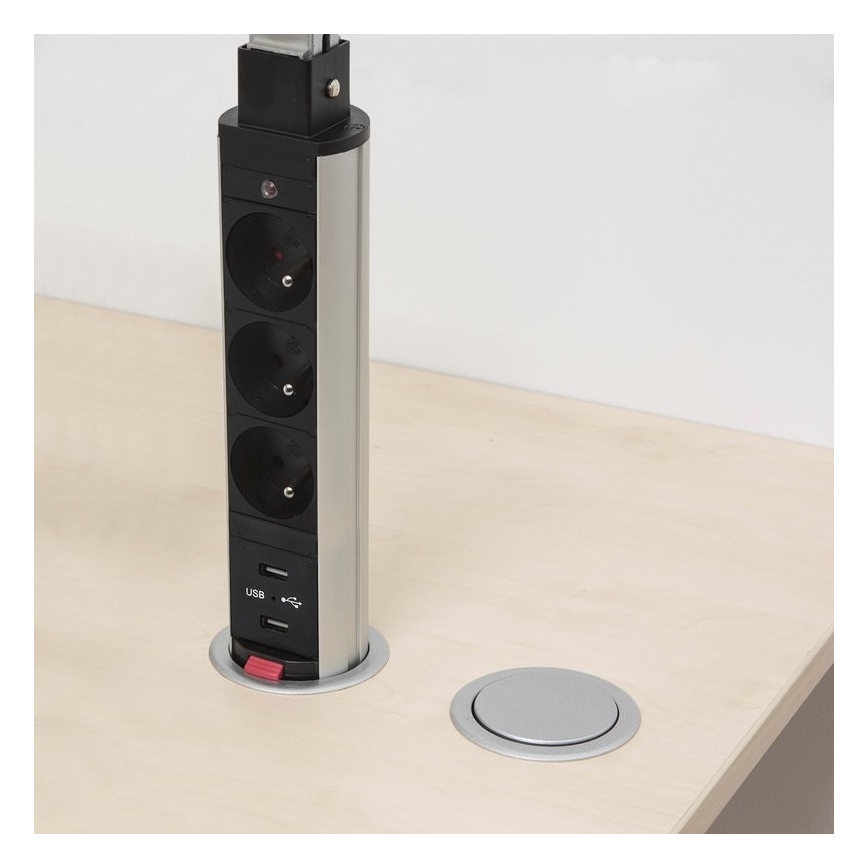 Висувний розетковий блок для столу 3x230V + 2xUSB