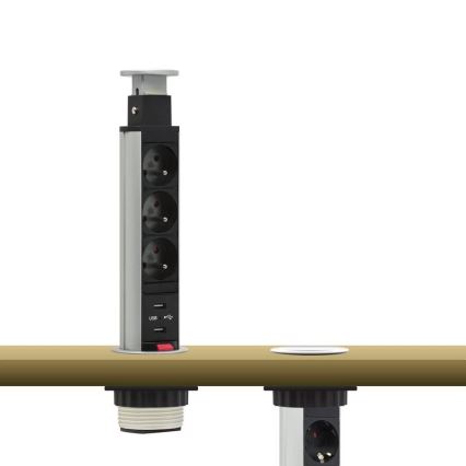 Висувний розетковий блок для столу 3x230V + 2xUSB