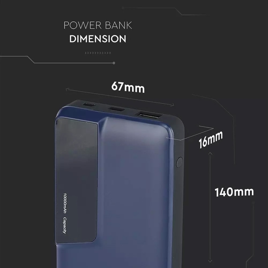 Внешний аккумулятор с дисплеем 10000мАч/3,7V синий