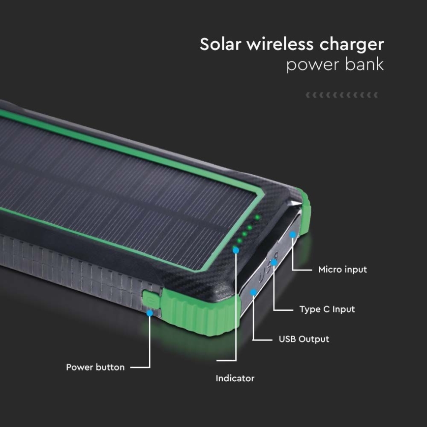 Внешний аккумулятор с солнечной батареей Power Delivery 10000mAh/10W/5V черный