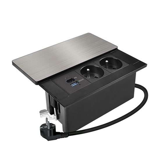 Встраиваемая панель с беспроводной зарядкой 65 Вт, 2 розетки + USB-A + USB-C