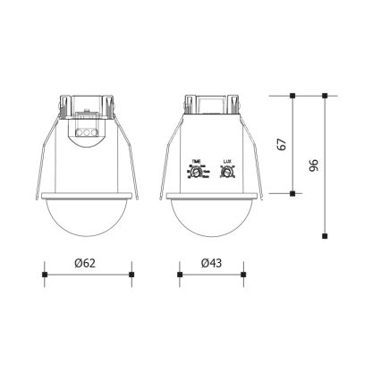 Встраиваемый датчик движения для подвесного потолка, 360°, 1200W/230V, IP54, белый