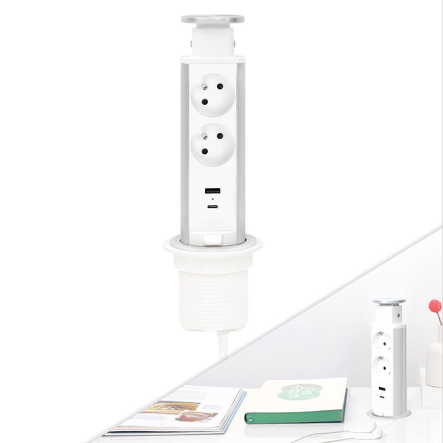 Встраиваемый модуль розеток для столешницы 2x 230 В + USB-A + USB-C