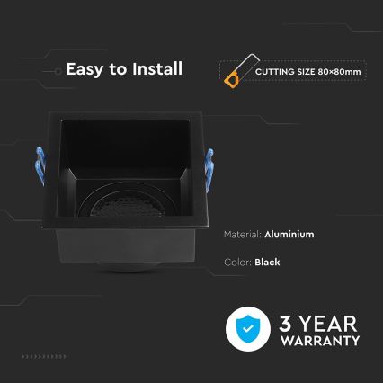 Встраиваемый светильник GU10 9x9 см черный