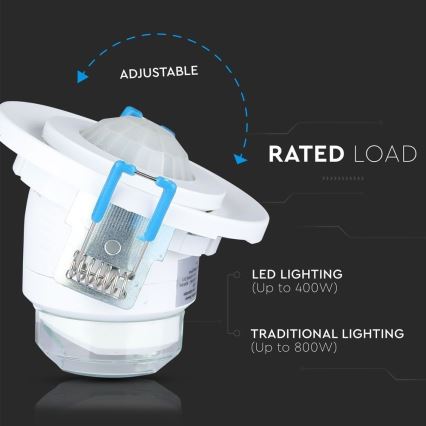 Встроенная датчик движения PIR 360° 400W/230V белая