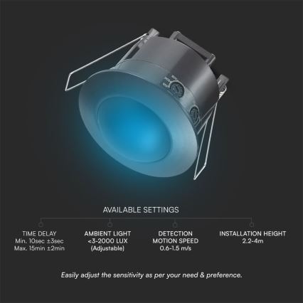 Встроенный PIR-датчик движения 360° 500W/230V черный