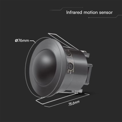 Встроенный PIR-датчик движения 360° 500W/230V черный