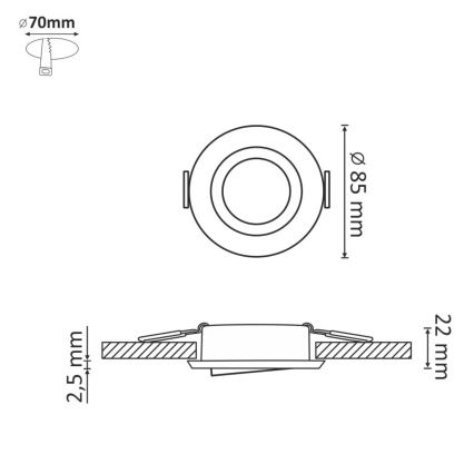 Встроенный светильник EAST OPAL 1xGU10/8W/230V диаметр 8,5 см золотистый