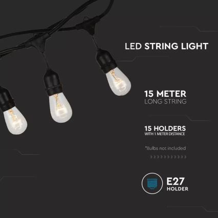 Вулична гірлянда STRING 15м 15xE27/25W/230V IP54