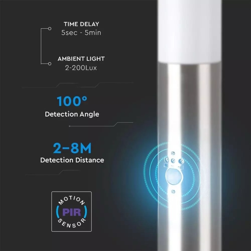 Вулична лампа з датчиком 1xE27/60W/230V IP44 110см матовий хром