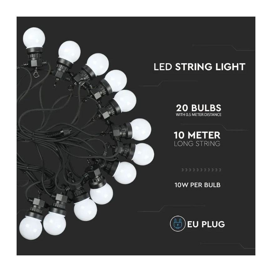 Вулична LED гірлянда STRING 10м 20xLED/0,5W/230V IP44 6000K