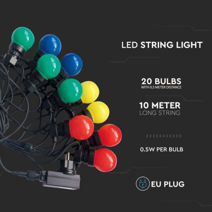 Вулична LED гірлянда STRING RGB 10м 20xLED/0,5W/230V IP44