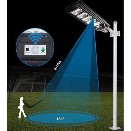 LED Вуличний світильник на сонячній батареї з датчиком і регулюванням яскравості LED/300W/6V 16500 mAh 6500K IP65 чорний + пульт дистанційного керування